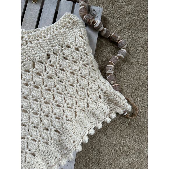 Handmade Crochet Ivory Cream White Shawl - Picture 2 of 7